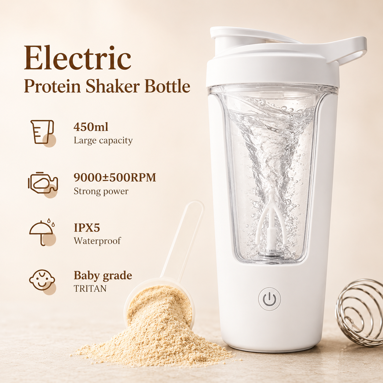 Botella Mezcladora Eléctrica Portátil de 450 ml, Mezcladora Automática, Vaso Mezclador Multiusos para Jugos, para Fitness y Trabajo